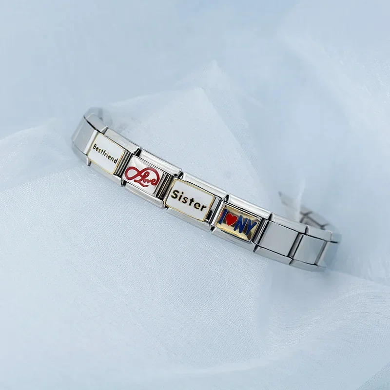 Hapiship Friend Dad King Madrid Wife Mum Daddy Prince Italian Charm Links Fit 9mm Stainless Steel Bracelet Jewelry Making DJ123 stainless steel bracelets charm bracelet stainless steel jewelry