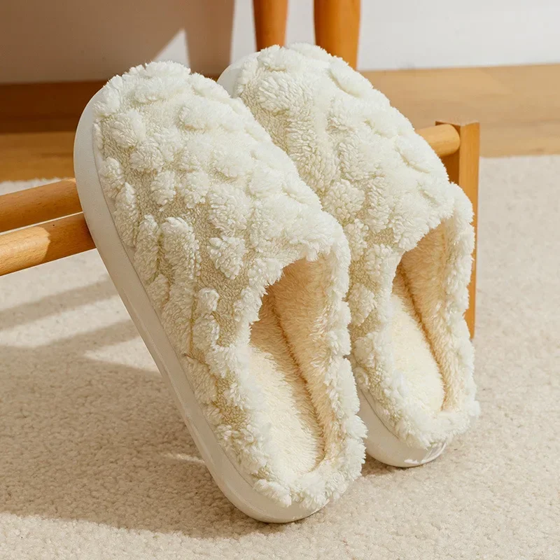Cotton Slippers for Women, Indoor Warm, Plush, Anti-skid Winter Slippers for Men's Home Use Ladies Casual House Fluffy Footwear