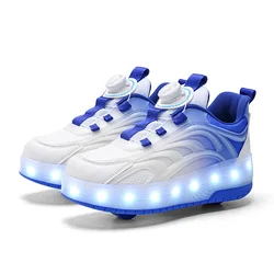 Children's LED Light-Up Roller Skate Shoes - Glowing Sneakers with USB Charging - 30 (YQ-168-Bao blue)