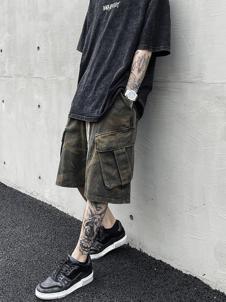 Summer Men's Cargo Shorts Party Streetwear Casual Multi-pocket Breeches Homme Loose Boardshorts Male Handsome Punk Short Pants