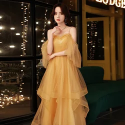 Women's Evening Party Dress Vintage Yellow Off-shoulder Lace A-line Long Skirt Elegant Banquet Prom Dress For Women Vestidos