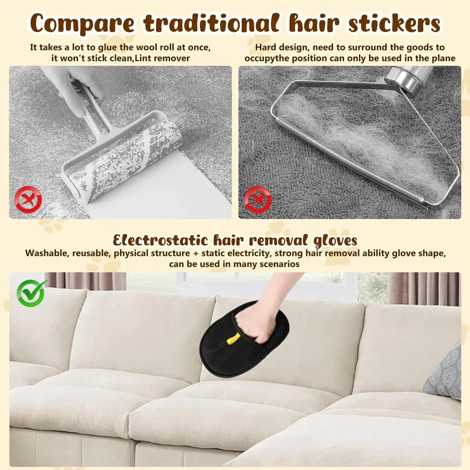 Description Picture 5 of itemReusable pet electrostatic hair removal gloves Double-sided cat and dog fur gloves Cleaning carpet sofa hair removal gloves