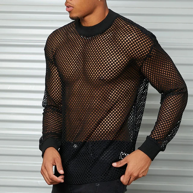 Gothic Men's Long Sleeve Fishnet Shirt