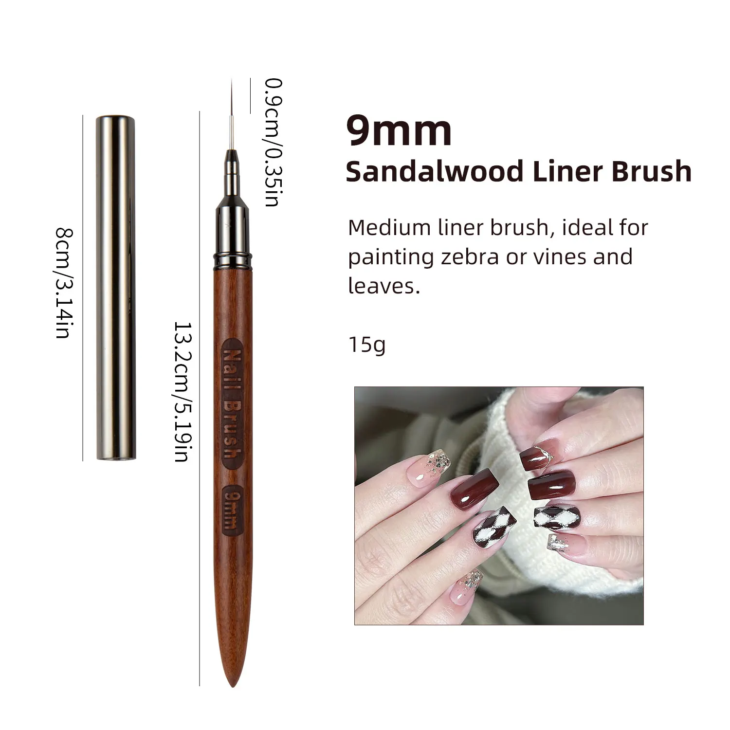 1PC Round Wood Handle Nail Art Liner Brush DIY Painting Pen Sandalwood Syringe Brushes Drawing Fine Lines Stripe Pen UV Gel Nail 5