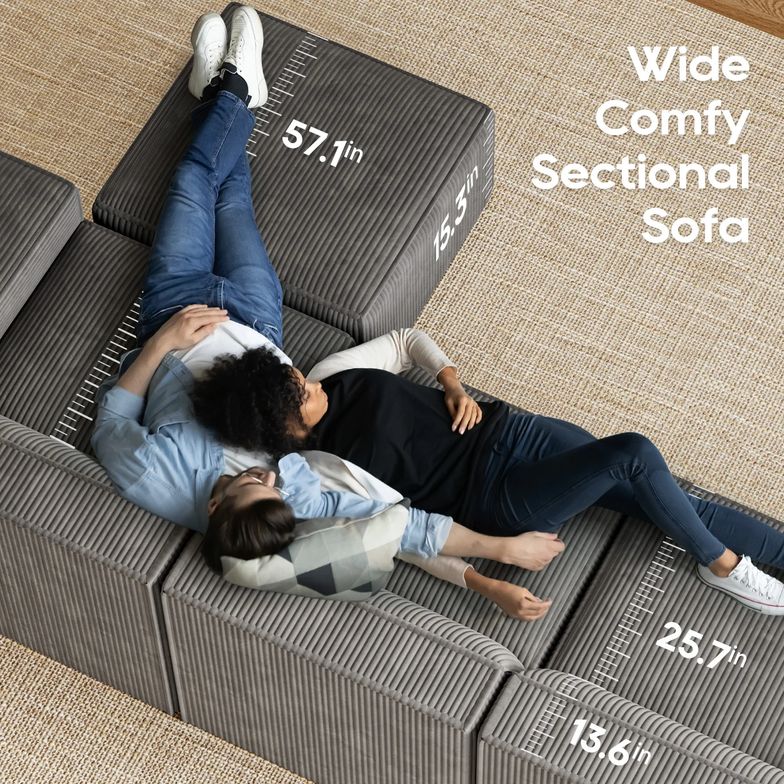 Modular Sectional Sofa Reading Module Floor Sofa Straight Comfort Couches for Living Room