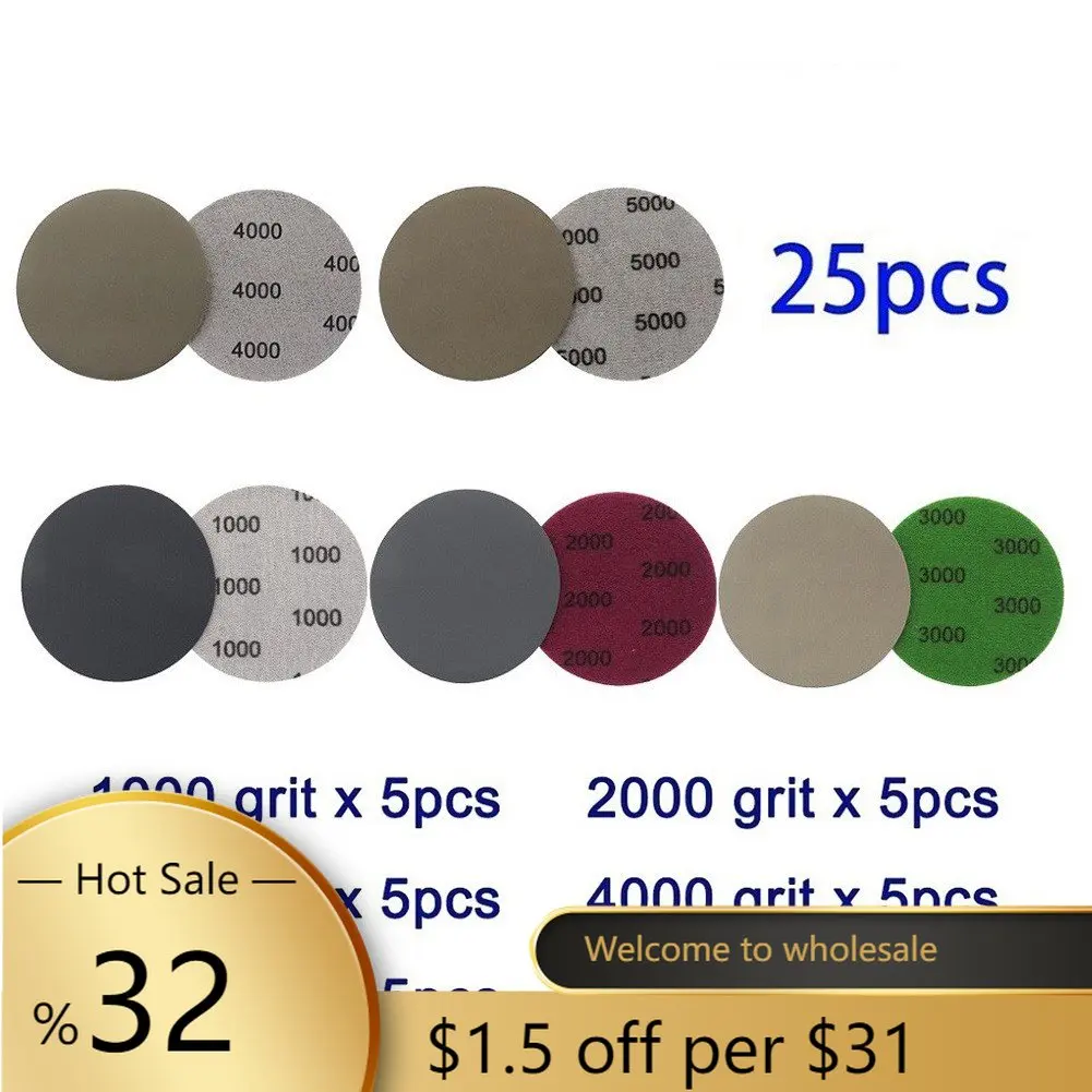 Premium Silicon Carbide Abrasive Polishing Sandpaper Pads for Auto 4000 Grit Wet Dry Sandpaper 25 PCS 6 Inch Sanding Discs with Hook and Loop Back Metal or Wood Polishing and Scratches Removing 