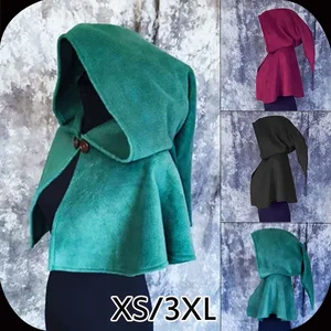 Medieval Cosplay Accessories Women Gothic Assassin Hooded Cape Shawl Black Green Vampire Devil Crusader Punk Cloak Wizard