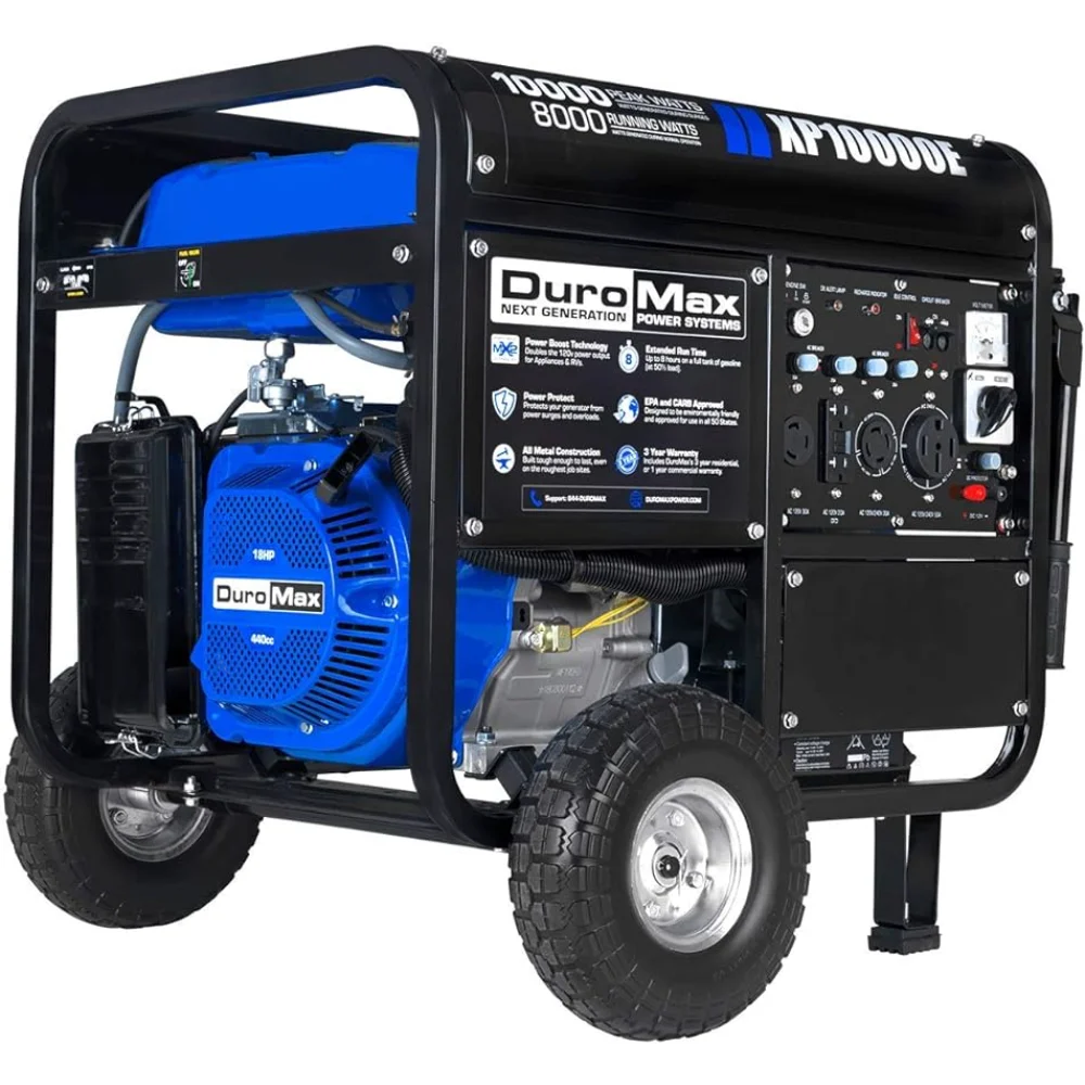 

DuroMax XP10000E Gas Powered Portable Generator-10000 Watt Electric Start-Home Back Up & RV Ready, 50 State Approved, Blue/Black