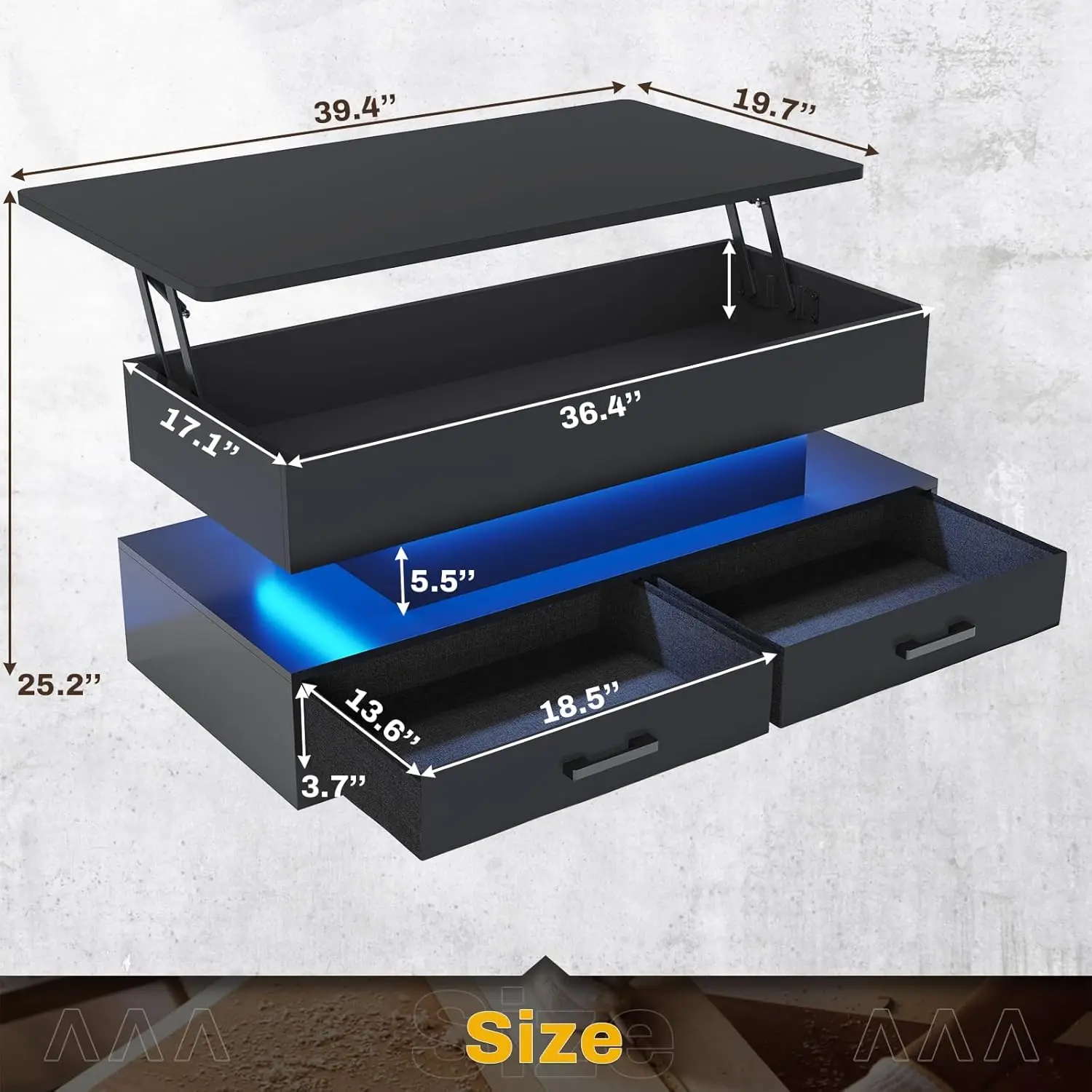 40" Lift Top Coffee Table, Coffee Tables with Storage for Living Room, Small Coffee Table with 2 Fabric Drawers Black 2