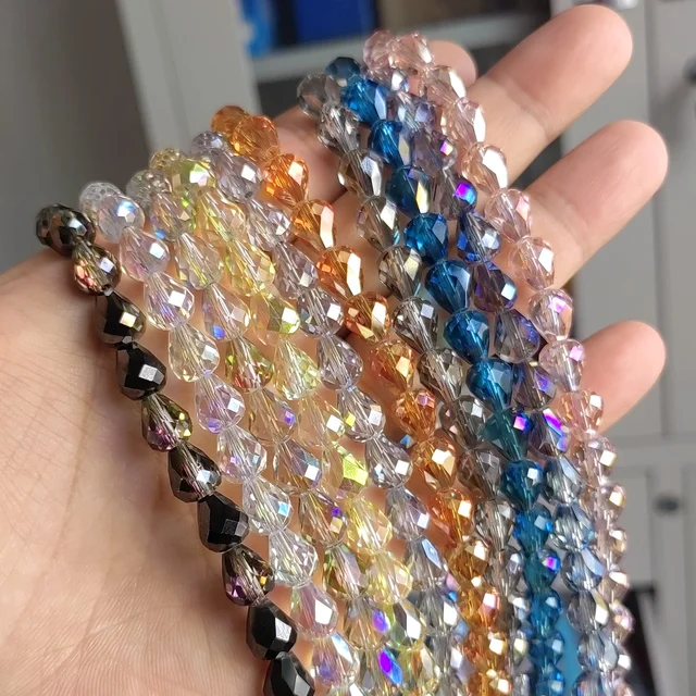 100 Perline A Goccia Con Glitter 14x8mm - Perline Vetro Acchiappasole Per Bracciali, Collane Fai Da Te - Foto 6