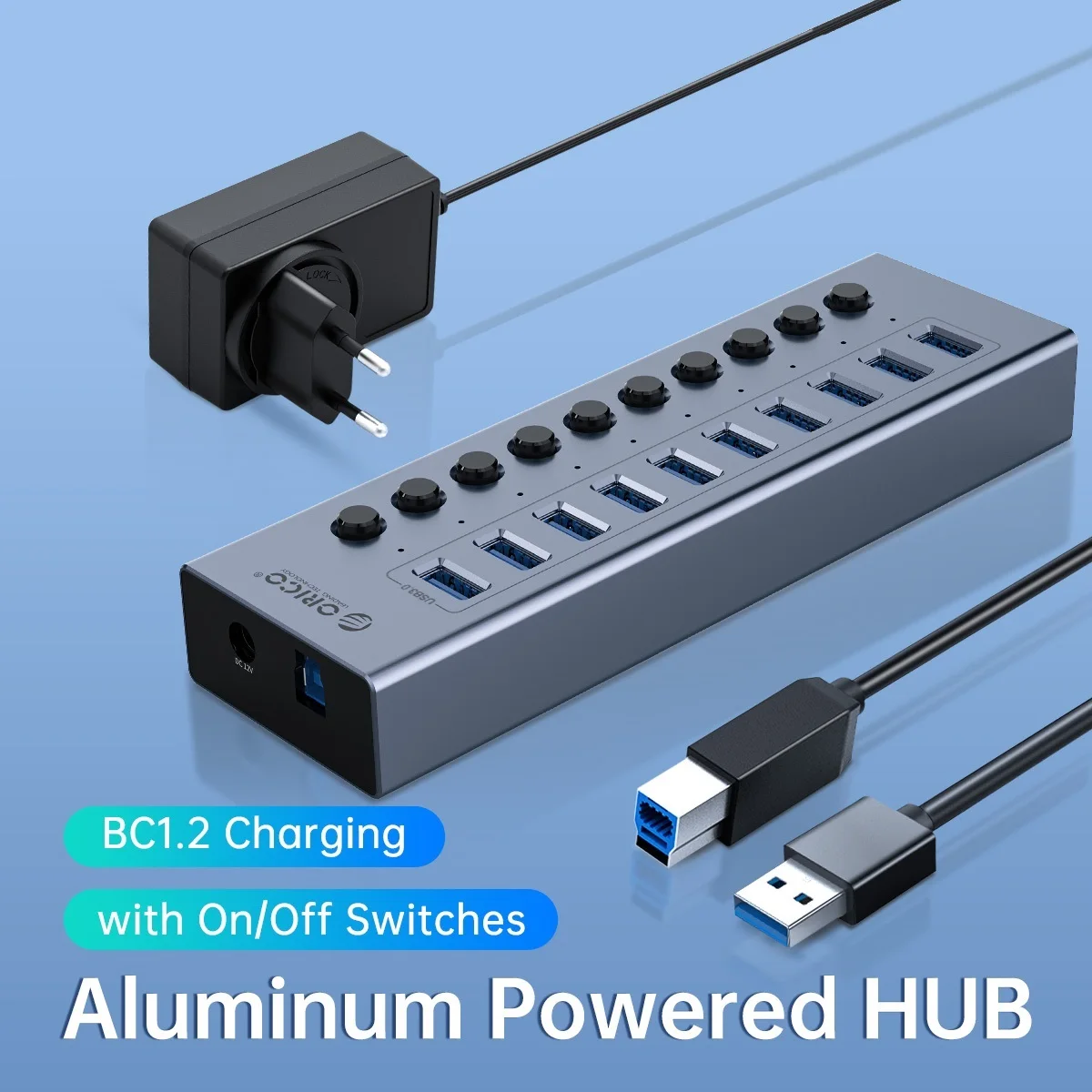 

New Powered USB 3.0 HUB 7/10/13/16 Ports USB Extension with On/Off Switches 12V Power Adapter Support BC1.2 Charging Splitter