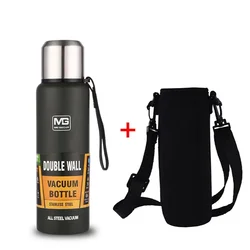 Large Capacity Stainless Steel Insulated Thermos with Carrying Rope - 500ml (Green with bag)