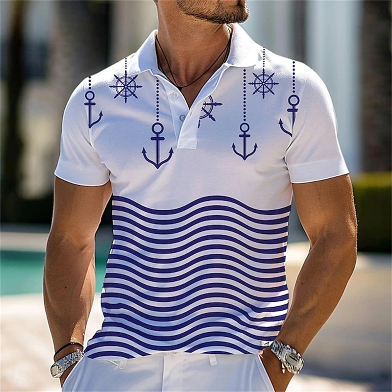 Men's Striped Polo Shirt Black And White Striped 3D Printed Retro Men's Short-Sleeved Plus Size Polyester Street Summer Shirts 15 S0302e645ef8f444d8cacdebb8a16278eQ