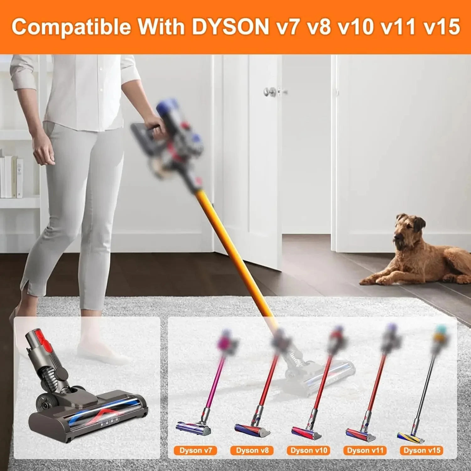 Description Picture 2 of itemCleaner Head Bristle Roller Brush For Dyson V7 V8 V10 V11 V15 Cordless Vacuum Attachment with LED Lights for Hardwood and Carpet