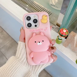 Adorable 3D Rabbit Cartoon Silicone Phone Case with Telescopic Bracket and Shockproof Design - iPhone 15 Plus (PIK rabbit)