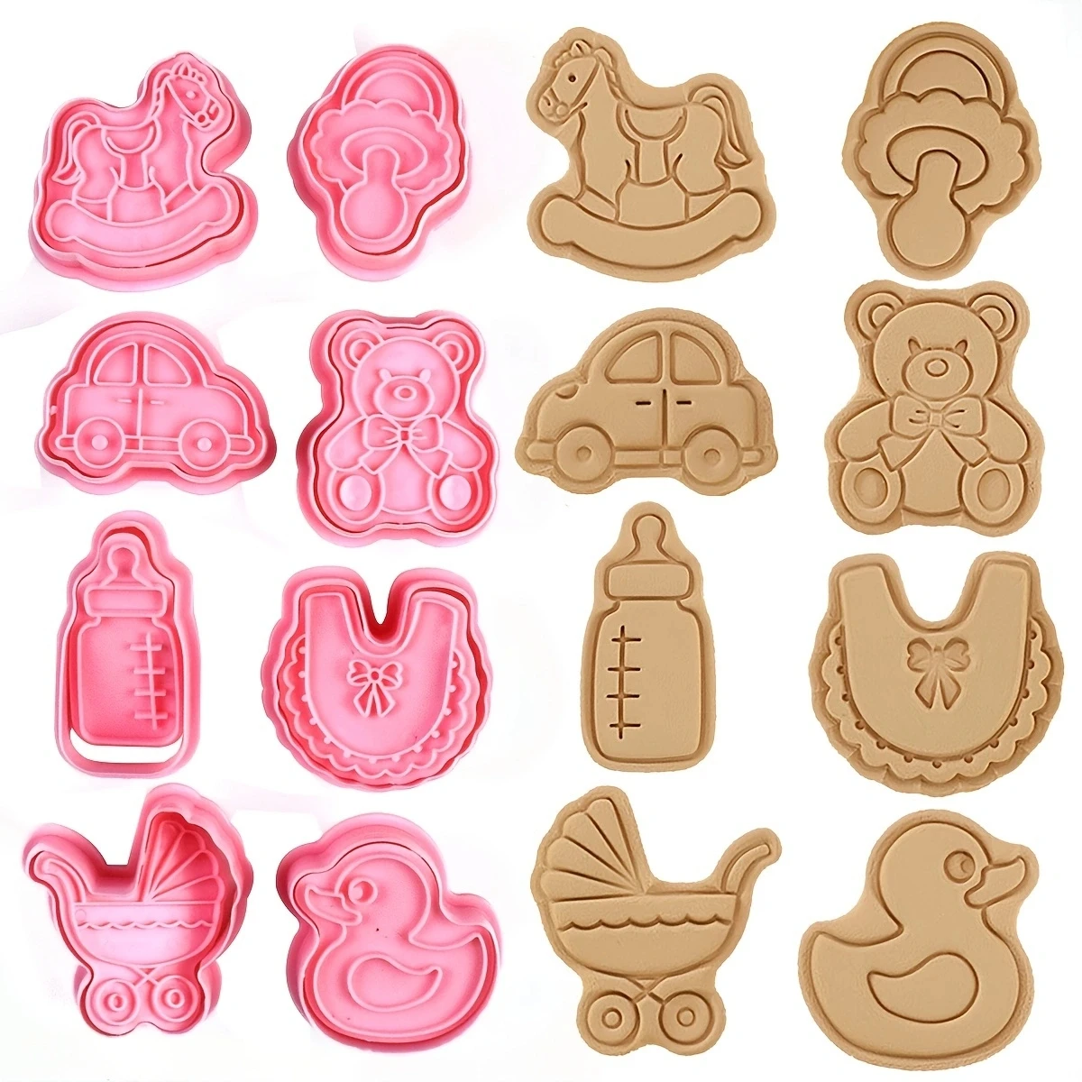 Cookie Cutters 8Pcs Baby Stroller Bottles Bear Theme Dough Plastic Pressable Biscuit Mold