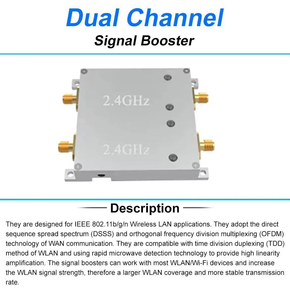 Amplificateur de signal WiFi double bande 2.4GHz 5.8GHz 36dBm 4W pour drone avec antennes orientables en position verticale