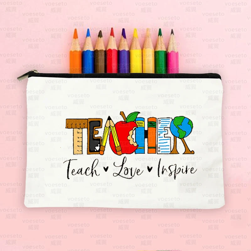 teacher love inspire Printed Makeup Bag  Pencil Case School Stationery Supplies Storage Bag Travel Wash Pouch Gifts for Atsem 3