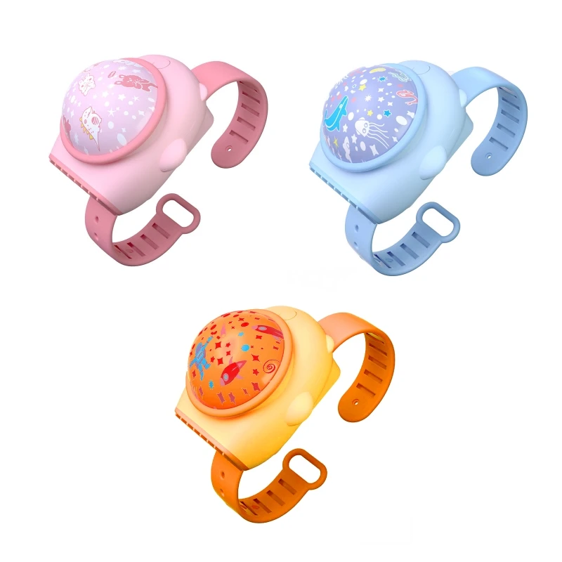 

W8KC Mini LED Spacecraft Projection Watch Fan Cartoon Wristband Electric Leafless Fan Children's Day Gift Toy