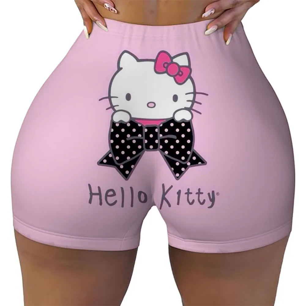 Women's sports shorts, Hello Kitty printed leggings, black gray red S-XXL quick drying casual fitness yoga 3