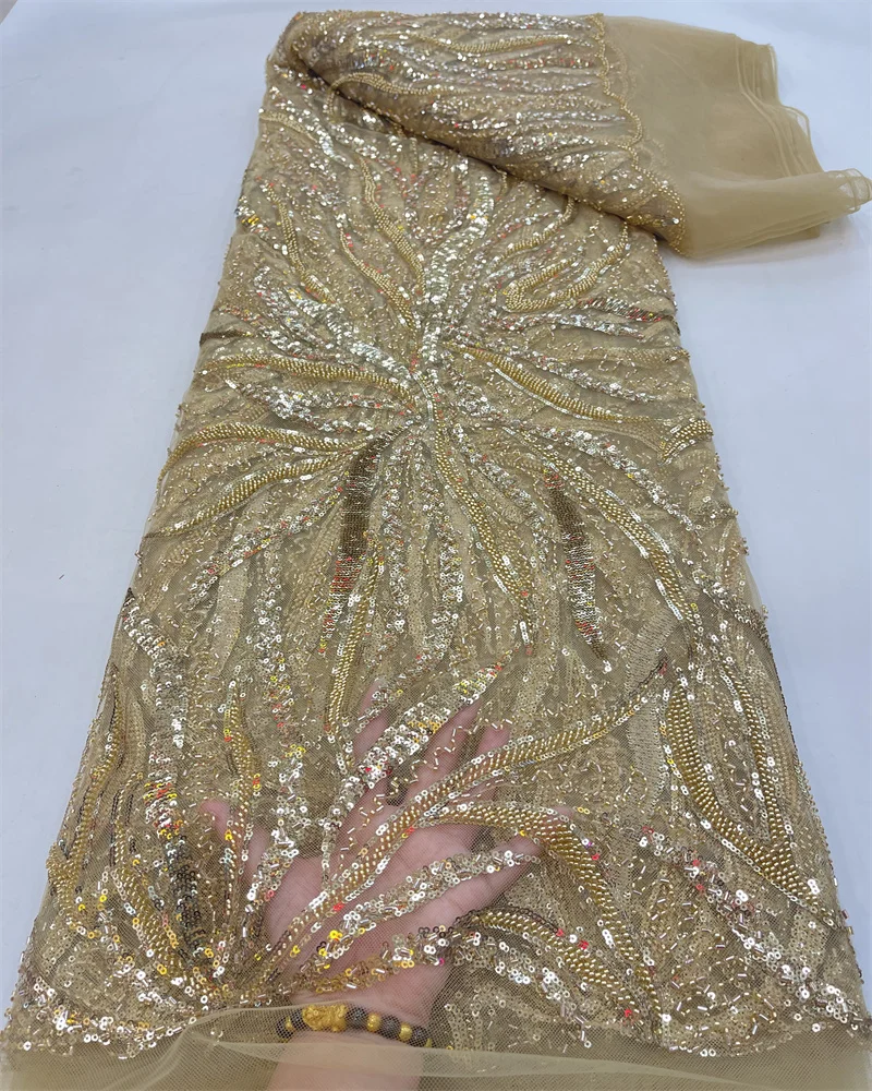 African Lace Fabric 2023 High Quality French Mesh Lace Fabric Luxury Beads Sequins Nigerian Lace Fabrics For Wedding Dress