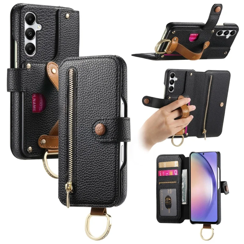 Deluxe Flip Leather Wallet Phone Case with Card Holder and Strap