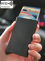 Men's ultra-thin and minimalist RFID shielded metal wallet, credit card wallet, automatic pop-up card bag, minimalist 1