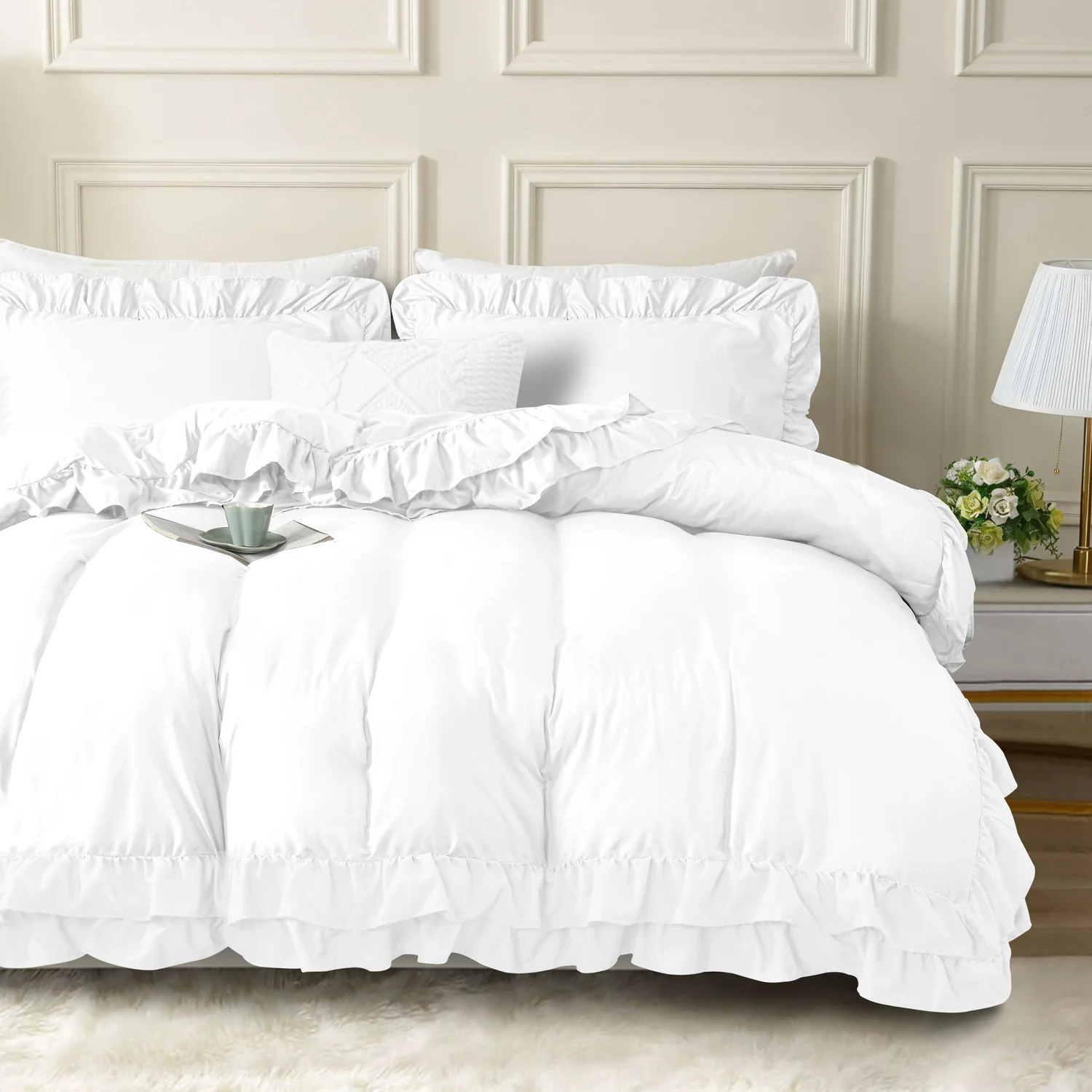 3-Piece Ruffle Frilled Duvet Cover Set – Comfortable Bedding Set with Pillowcases, Secure Button Closure, Elegant Layered Ruffle