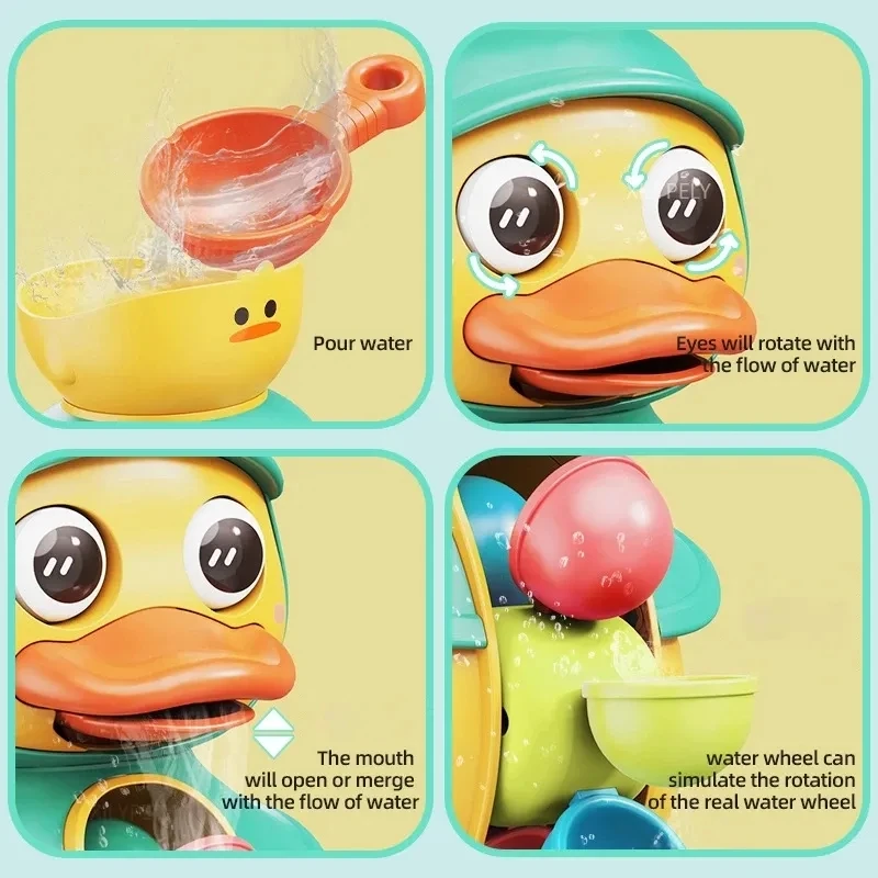 Kids Shower Bath Toys Cute Duck Bathtub Toys for Toddlers 1-4 Years Old with Rotating Water Wheels Bathroom Power Suction Water 6