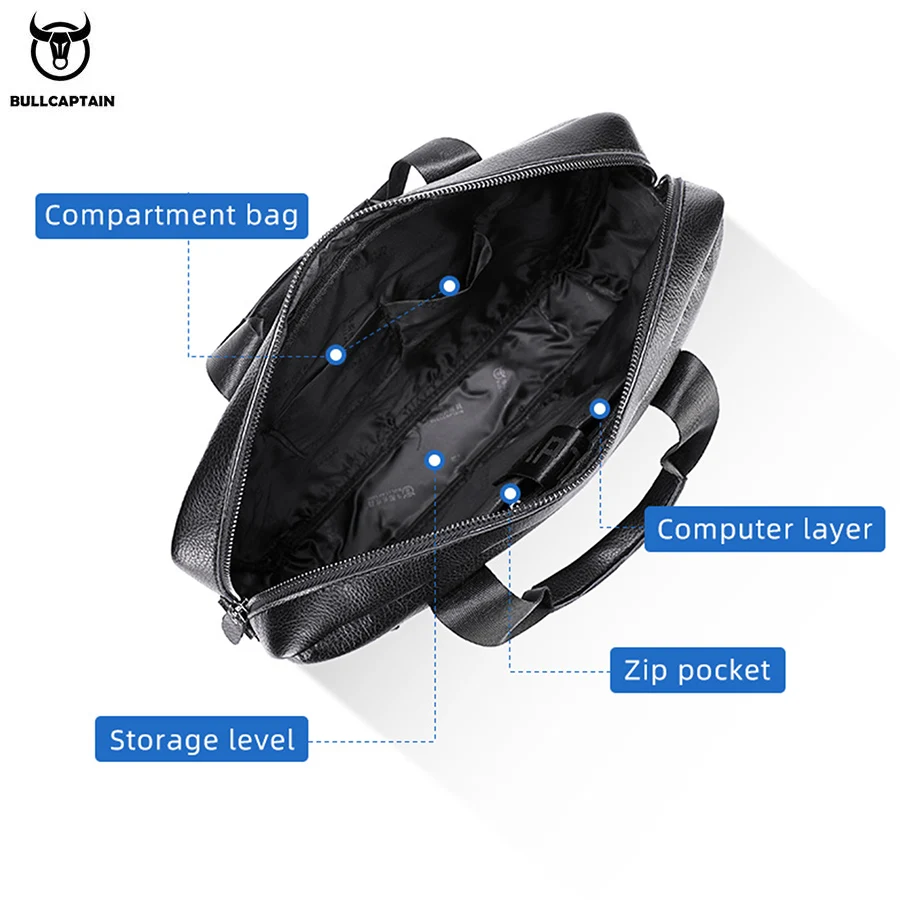 BULLCAPTAIN メンズ レザー ブリーフケース 15.5 インチのノートブック