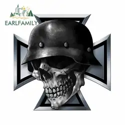 EARLFAMILY 13cm For Iron Cross Skull Motorcycle Car Stickers Campervan Car Accessories Windows Decal Graffiti RV SUV JDM VAN
