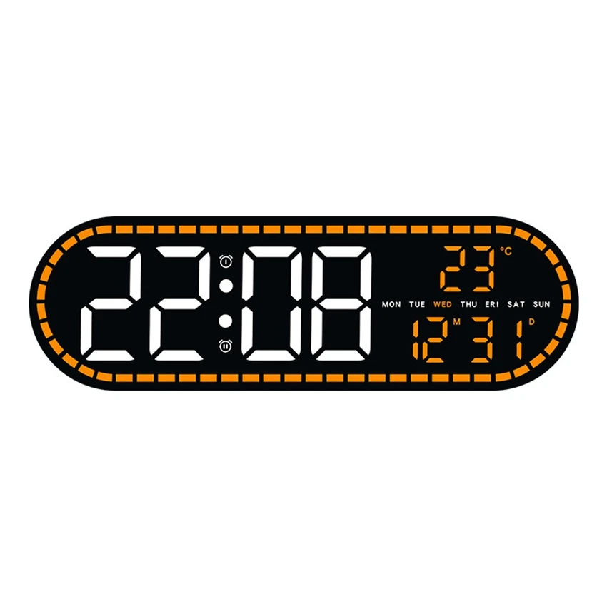 Oversized LED Wall Clock with Temperature, Date, and Weekday Display - Adjustable Brightness & 12/24H Format