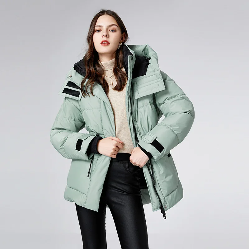 Short Down Jacket Women Hooded Long Sleeved White Duck Down Thickened Jacket