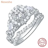 Newshe 2 Pcs Wedding Rings Set for Women 925 Sterling Silver 2.4Ct Round Pear White Cz Luxury Engagement Jewelry Size 4-13