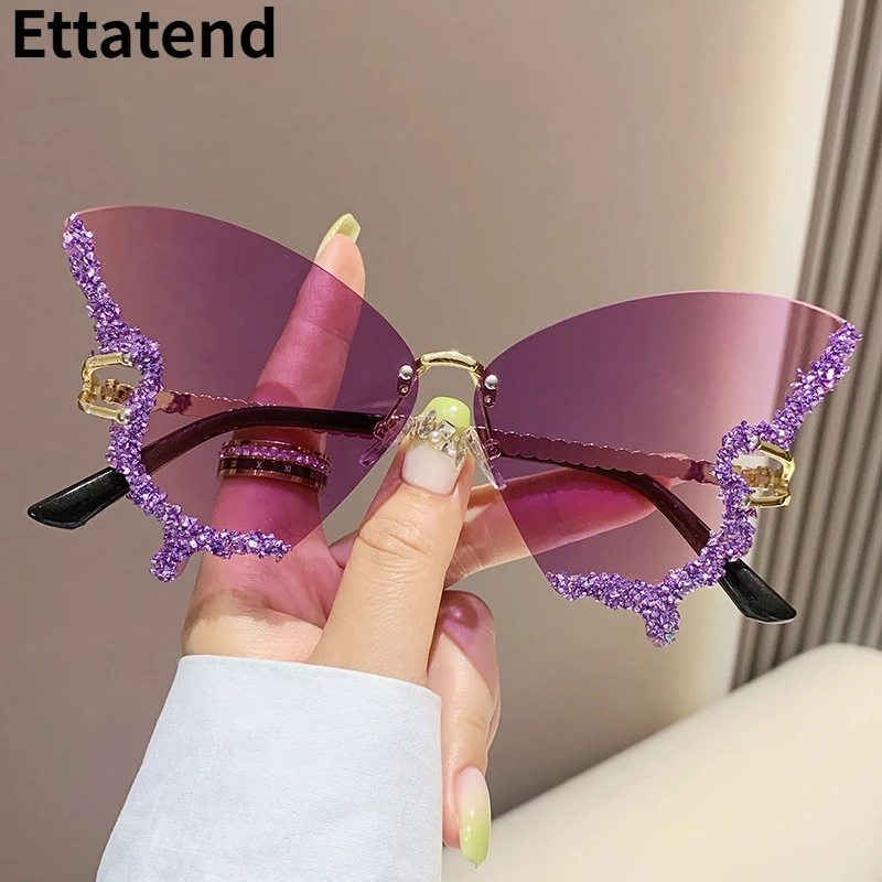 Bing Diamond Fashion Butterfy Sungasses per donna Overszied Brand Rimess Sun Gasses Ladies Y2k Eyewear Gafas De_voghion.com