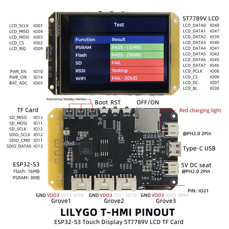 ESP32-S3 T-HMI 2.8인치 터치 디스플레이 개발 보드 ST7789 LCD 화면 WIFI 블루투스-A25R