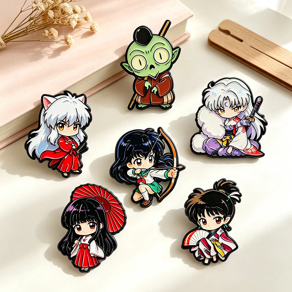 Chibi Anime Enamel Pin Collection: Set of 6 Cute Cartoon Lapel Brooches, Manga Metal Badges for Backpacks and Collectible Jewelry Gifts