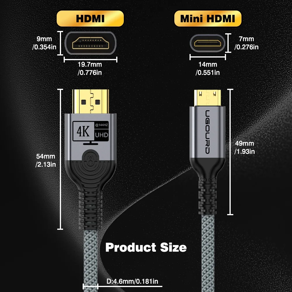 Premium Mini HDMI to HDMI 4K UHD HDR Braided Cable with Gold-Plated Connectors