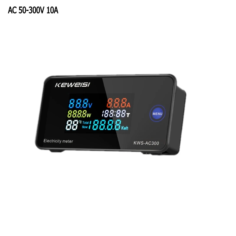 6-in-1 AC50-300V Color Display Digital Power Energy Temp Meter Ammeter Voltmeter 