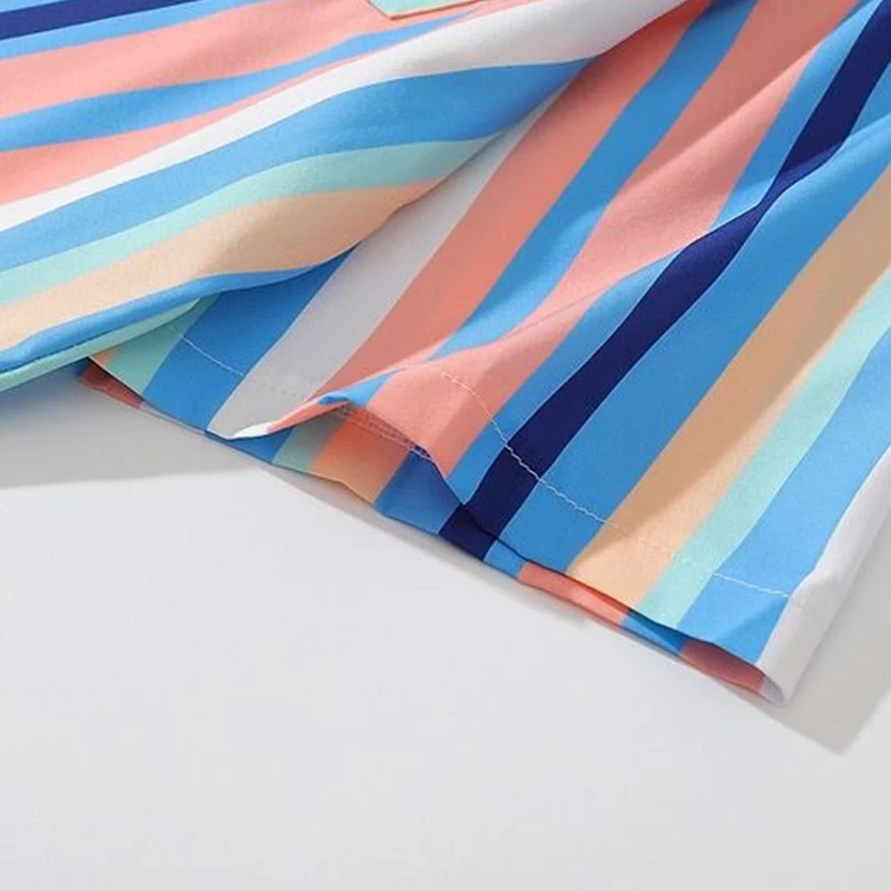 Description Picture 6 of itemAmerican Fashion Striped Contrast Printed Short-sleeved Shirt Korean Version 2024 Summer Loose and Versatile Couple Shirt Jacket