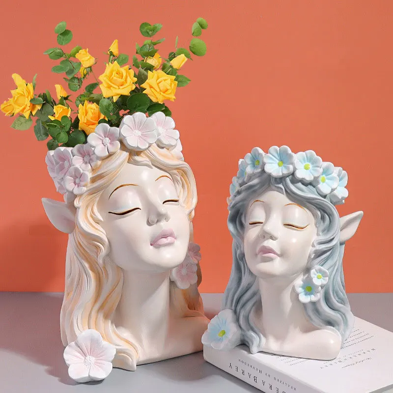 

European Style Flower Fairy Girl Flowerpot Vase Garden Decoration Resin Handicrafts Flower Pot Living Room Porch Ornaments