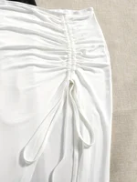 New women's elegant high waist knitted polyester skirt, solid color spring, summer and autumn long skirt, drawstring side slit - Image 4