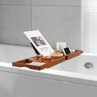 Teak Bath Tray Tub Organizer Book Tablet Wine Glass Cup Towel Holder Adjustable Premium Quality Bathtub Caddy Unique Design 2