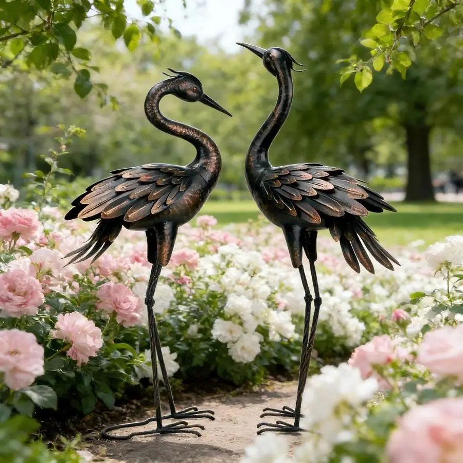 Metal Crane Garden Statue image 5