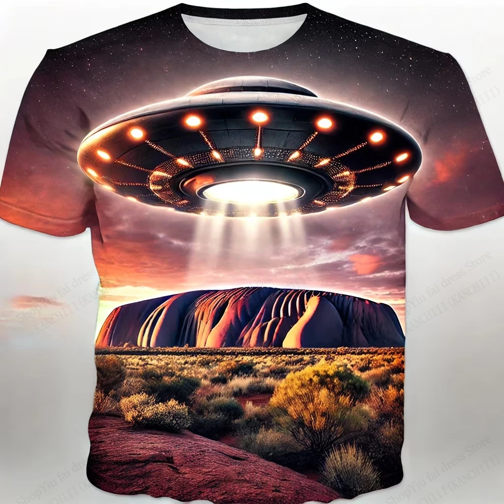 Men's Funny Alien 3D Print Crew Neck T Shirt