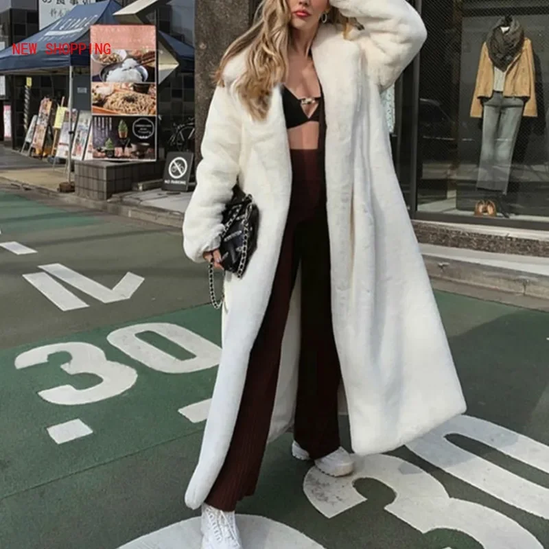 White Teddy Coats Faux Fur Jacket Elegant Long Shaggy Trench Women Furry Jackets Fluffy Artificial Fur Coat 2024 Winter Homewear