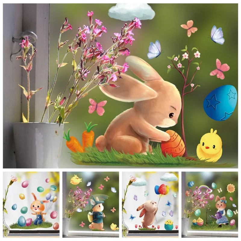 Verwijderbare Cartoon Konijn Statische Sticker Bunny Muurstickers Pasen Poster Babykamer Mural Nursery Decoratie| | AliExpress