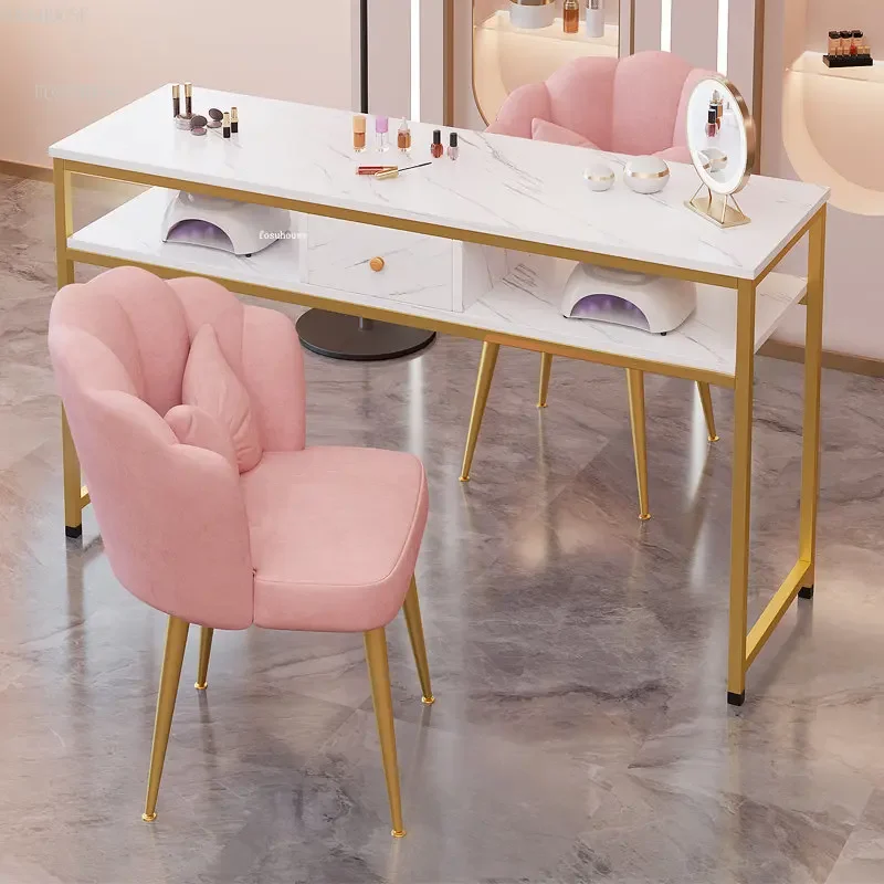 European Double Nail Tables Designer Professional Manicure Table Modern Single Manicure Tables Set Light Luxury iron Nail Table