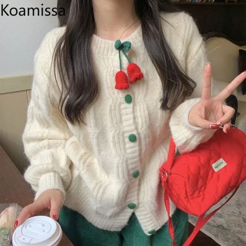 

Koamissa Japanese Sweet Flower Cardigan Female Spring Autumn Korean Soft Sweater Coats Women Knitted Kardigan Jackets De Mujer