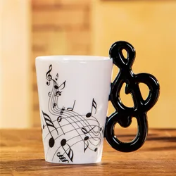 Creative Music-Themed Ceramic Mug with Instrument Handle - Unique Novelty Gift - 240ml (Music Note)